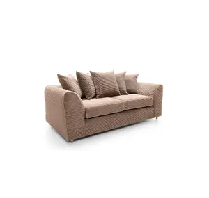 Jumbo Brown Cord 3 Seater Sofa for Living Room with Thick Luxury Deep Filled Cushioning