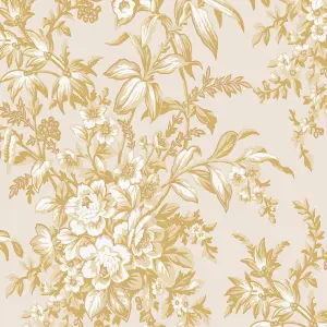 Laura Ashley Picardie Pale gold Floral Smooth Wallpaper