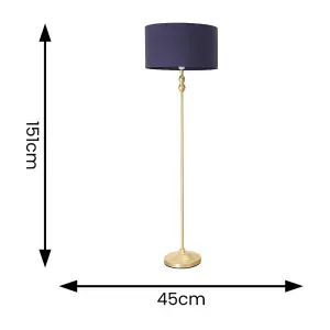 ValueLights Maggie Gold Metal Candlestick Floor Lamp with Navy Blue Fabric Lamp Shade and LED Bulb