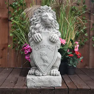 Majestic Gatepost Lion status with Welcome Shield