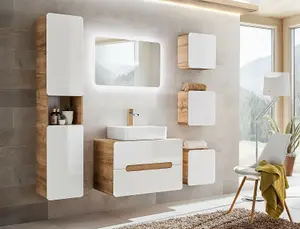 Bathroom Wall Cabinet Tall Storage Unit White Gloss Oak Tallboy Slim Narrow Shelving Aruba