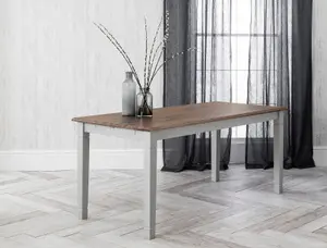 Canterbury 180cm Dining Table with 2 Benches in Silk Grey and Dark Pine