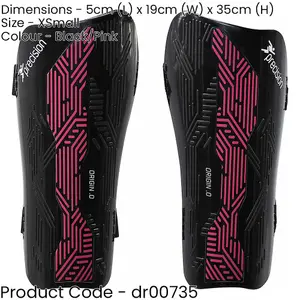 XS - Football Shin Pad Guards - BLACK/PINK - High Impact Wrap Around Leg Cover