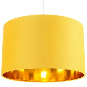 Contemporary Ochre Cotton 14 Table/Pendant Lamp Shade with Shiny Gold Inner