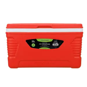 Royalford 50L Insulated Ice Cooler Box, 3 Layer Thermal Insulation Chiller Box, Portable Ice Box, Red