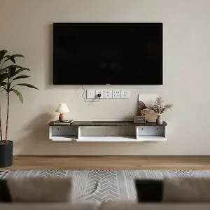 Brown and White MDF Framed Sideboard TV Stand TV Unit with Easy Cable Access H 1400x D 236x H 160mm