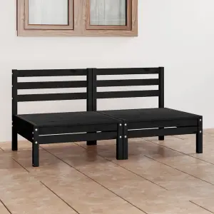 vidaXL Garden 2-Seater Sofa Black Solid Pinewood