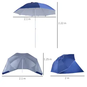 Outsunny Beach Umbrella Sun Shelter 2 in 1 UV Protection Steel Blue