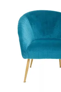 Interiors by Premier Blue Occasional Chair, Luxury Blue Velvet Occasional Chair, Comfortably Fashionable Blue and Gold Chair