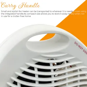 2KW Portable Fan Heater  Silent 2000W Electric, Hot & Cold Air, Upright Design (White)