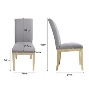 Dining Chair Set of 2 Modern Grey Linen Upholstered Dining Chairs