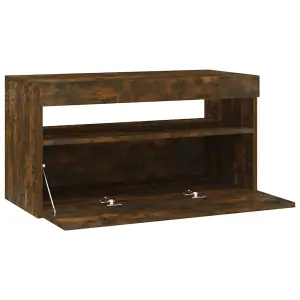 Berkfield TV Cabinet with LED Lights Smoked Oak 75x35x40 cm