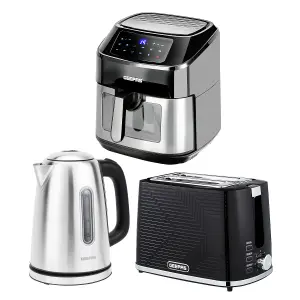 Geepas 1.7L Illuminating Electric Kettle Opus 2 Slice Bread Toaster & 9.2L Digital Air Fryer Combo Kitchen Set