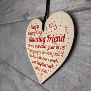 Red Ocean Handmade Wooden Hanging Heart Plaque Gift Perfect for your Best Friend Birthday Friendship Keepsake