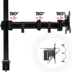 Duronic DM251X3 /BK 1-Screen Monitor Arm with Desk Clamp and VESA Bracket, Adjustable Height Tilt Swivel Rotation - 13-27 - black