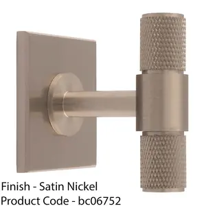 Knurled T Bar Cabinet Door Knob & Matching Backplate - Satin Nickel 40 x 40mm