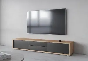 Chic Frida 39 Floating TV Cabinet 1800mm in Light Oak & Anthracite - Contemporary Media Unit H320mm D360mm