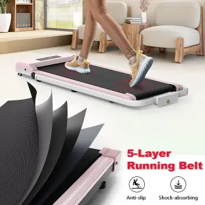 2 in 1 Folding Treadmill, Under Desk Electric Treadmill, Walking and Jogging for Home&Office(Pink)