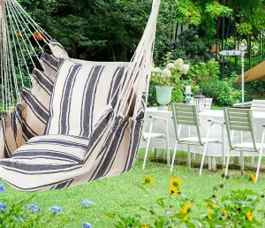 Blue And White Stripe Hammock Hanging Rope Chair Swing Seat With Pillows Cushion