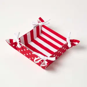 Homescapes Reversible Fabric Bread Basket Polka Dots Red Foldable Basket