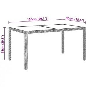 Berkfield Garden Table 150x90x75 cm Tempered Glass and Poly Rattan Beige