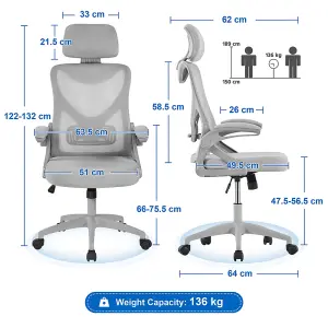 Yaheetech High Back Mesh Office Chair with Headrest and Armrest - Grey