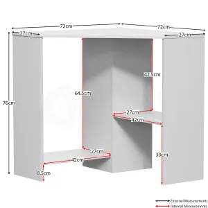 Vida Designs Hetton White 2 Shelf Corner Computer Desk With Shelves