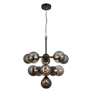 Luminosa Oscar 11 Light Multi Arm Glass Shade Ceiling Pendant Black Chrome