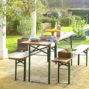 3-Piece Outdoor Natural Garden Foldable Wooden Table Bench Furniture Set