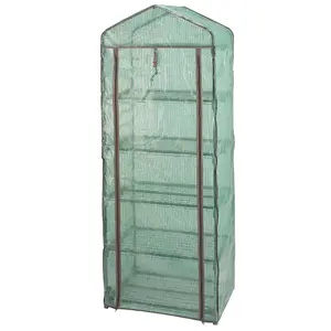 5 Tier GroZone Mini Greenhouse - Garden Growhouse with Steel Frame, PE Cover, Zip Up Panel & 5 Shelves - H180 x W70 x D50cm