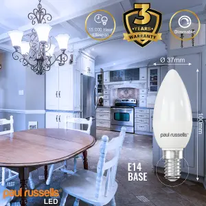 paul russells LED Candle Dimmable Bulb Small Edison Screw SES E14, 5.5W 470Lumens C37 40w Equivalent, 6500K Day Light Bulb