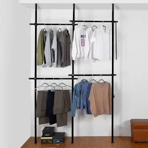 House of Home Telescopic Clothes Rail Double Wardrobe Hanging Rack Adjustable Storage Black