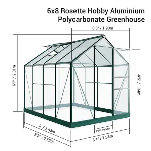 Rosette Hobby Aluminium Polycarbonate Greenhouse - 6x8