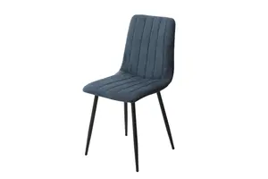 PAIR of Blue cord fabric Aspen straight stitch dining chairs, black tapered legs