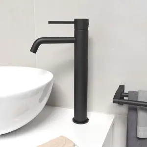 Nes Home Round Single Lever High Rise Bathroom Basin Mono Mixer Matte Black Tap