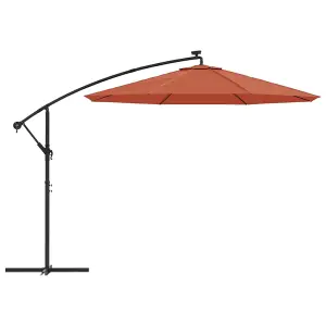 Berkfield Cantilever Umbrella with LED Lights and Steel Pole Terracotta