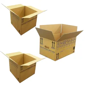 40 x Medium Size (18x12x10") Fragile Handle With Care Removal Cardboard Boxes With Carry Handles