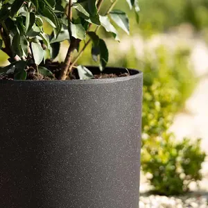 Primrose Flower Pot Cylinder Recycled Plastic Planter in Black Small 28cm