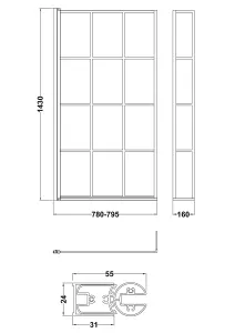 Black Frame 6mm Glass L Shaped Shower Bath Screen 1430 x 795 x 150mm