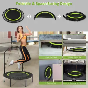 Costway 40" Mini Trampoline Foldable Fitness Trampoline with Height Adjustable Handle