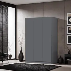 3 Door Triple Wardrobe Dark Matt Grey Slow Closing