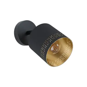 Wall Light Colour Black Shade Black Outer Gold Inner Fabric Bulb E27 28W