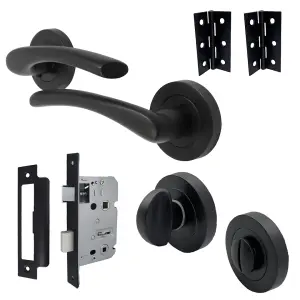 Zena Door Handle Bathroom Set Modern Design Matt Black Lever on Rose Internal Thumbturn