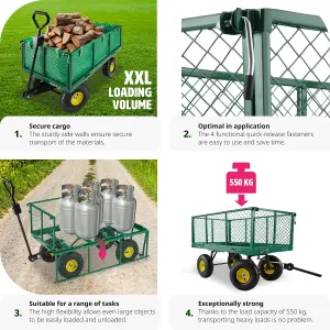 Garden Trolley - foldable side walls, shelf, padded handle, 550 kg load capacity - green