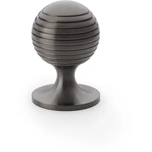 Reeded Ball Door Knob - 38mm Diameter Dark Bronze Lined Cupboard Pull Handle