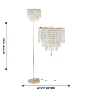 First Choice Lighting Cascada Gold and Acrylic Crystal Jewelled Floor Lamp