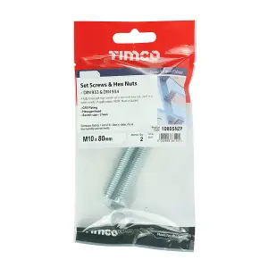 Timco - Set Screws & Hex Nuts - Grade 8.8 - Zinc (Size M10 x 80 - 2 Pieces)