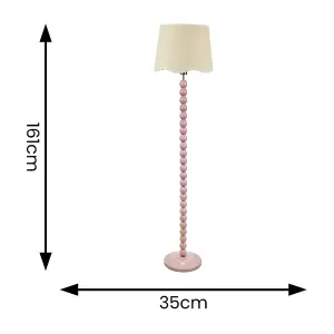 ValueLights Bobbins Painted Rose Floor Lamp with Linen Scallop White Trim Shade and LED Bulb