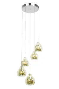 Moire Smoked Glass and Chrome 5 Pendant Light