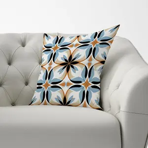 White Brown and Blue Geometric Pattern Cushions 33cm x 48cm